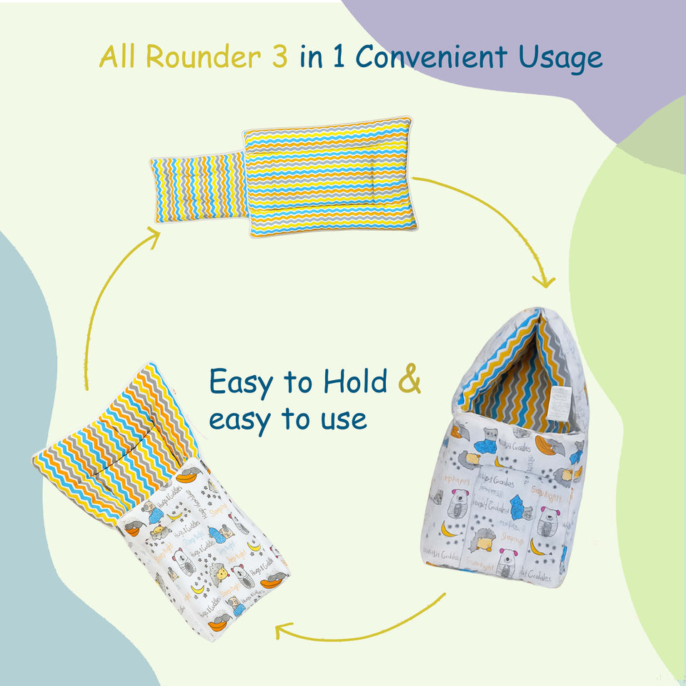 FARETO COMPLETE BEDDING SET ESSENTIALS COMBO FOR BABY (0-6 MONTHS)(GOOD NIGHT BLUE)