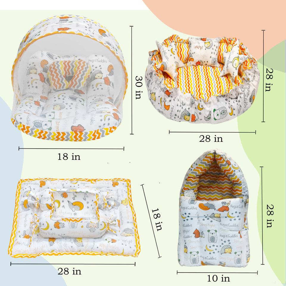 FARETO COMPLETE BEDDING SET ESSENTIALS COMBO FOR BABY (0-6 MONTHS)(GOOD NIGHT ORANGE)