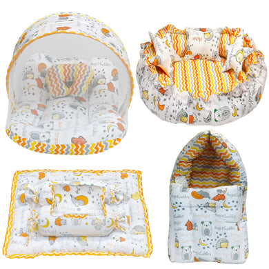 FARETO COMPLETE BEDDING SET ESSENTIALS COMBO FOR BABY (0-6 MONTHS)(GOOD NIGHT ORANGE)