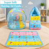 Fareto New Born Baby Premium Quality Mattress with Net | Sleeping Bag | Carry Bed (0-4 Months)(Blue Ziraf)(F296)