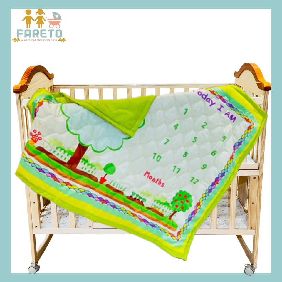 Fareto Baby Milestone Reversible Super Soft Blanket(138*112 CM)(Gress Green)