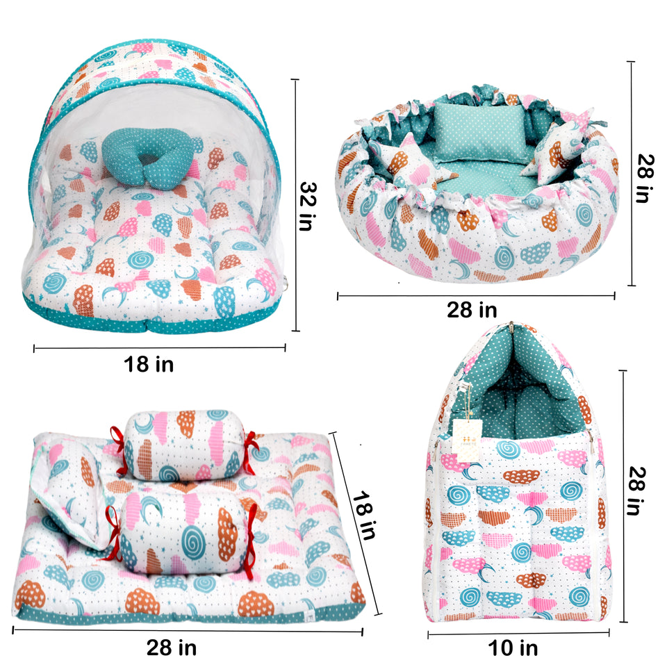 FARETO COMPLETE BEDDING SET ESSENTIALS COMBO FOR BABY (0-6 MONTHS)(PISTA GREEN SPIRAL)(F321)