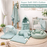 Fareto Newborn Baby 100% Muslin Cotton Bedding Set Combo | Sleeping Bag | Mattress with Net | Nest  | Blanket | Hand Carry Bed & Bolster Set |  (0-6 Months)(F735)
