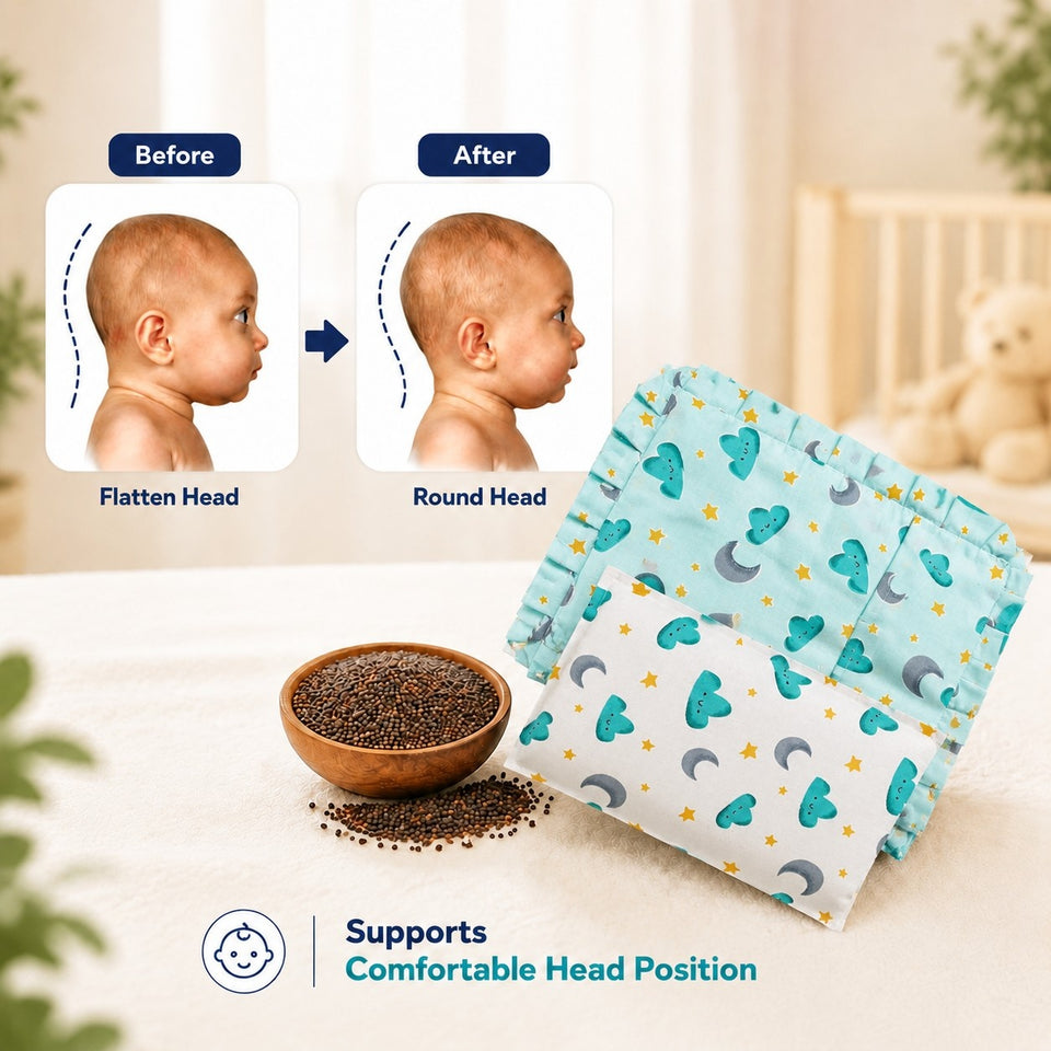 Fareto new born baby super soft cover mustard filling pillow for round head(0-1 YEAR)(F348)