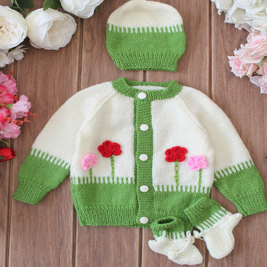 Fareto Baby Handmade Woolen Baby Sweater Set with Cap & Booties | Warm Winter Wear for Newborns (0-6 Months)