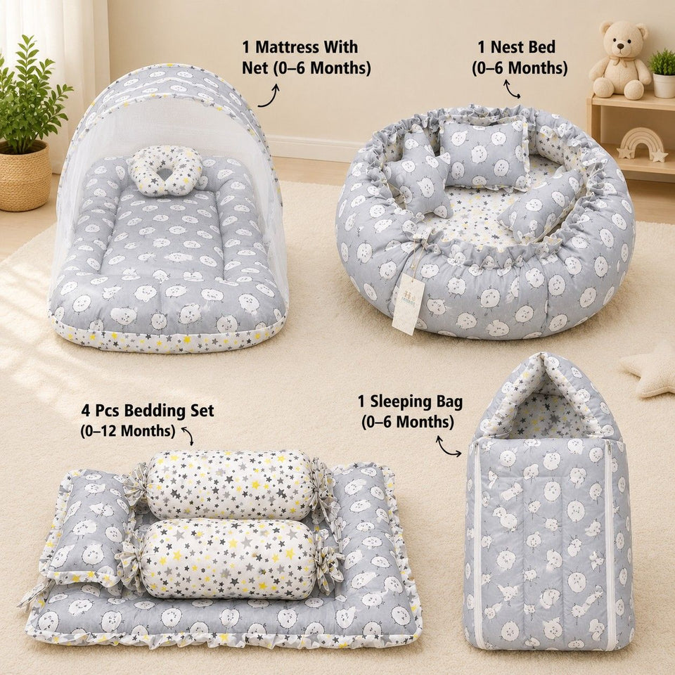 Fareto Complete Bedding Set essentials Combo For Baby (0-6 Months)(Grey ship)(F166)