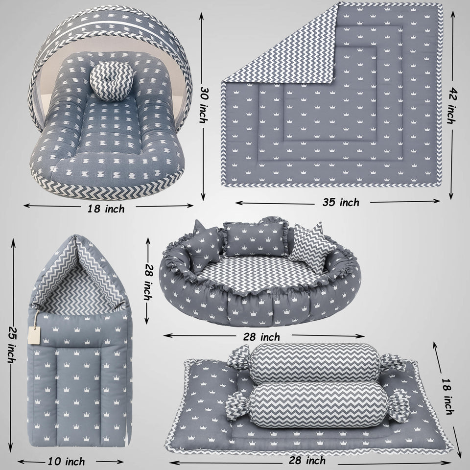 Fareto Complete Bedding Set essentials Combo For Baby (0-6 Months)(Crown Grey)(F613)
