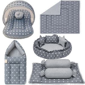 Fareto Complete Bedding Set essentials Combo For Baby (0-6 Months)(Crown Grey)