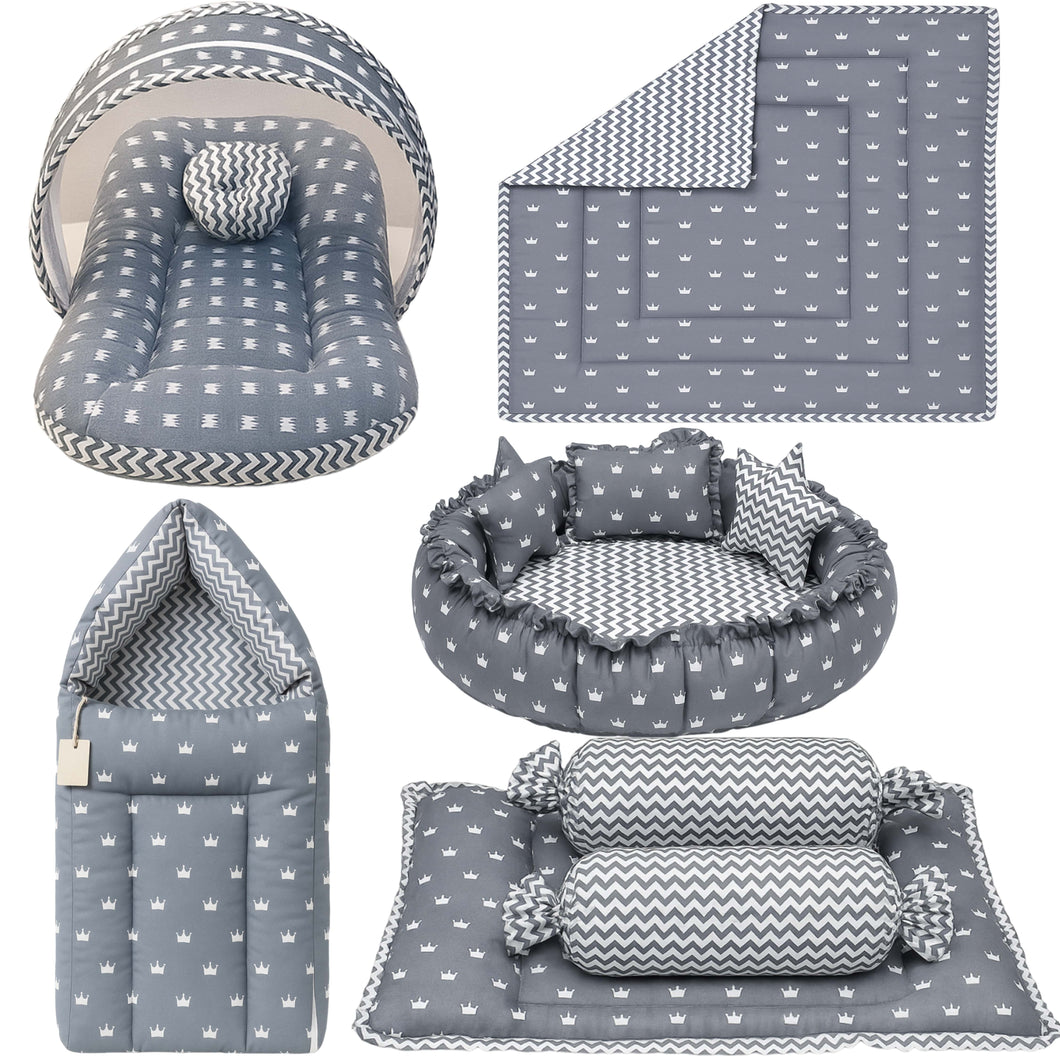 Fareto Complete Bedding Set essentials Combo For Baby (0-6 Months)(Crown Grey)