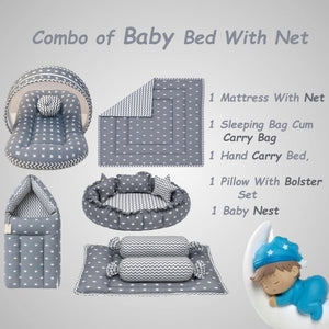 Fareto Complete Bedding Set essentials Combo For Baby (0-6 Months)(Crown Grey)