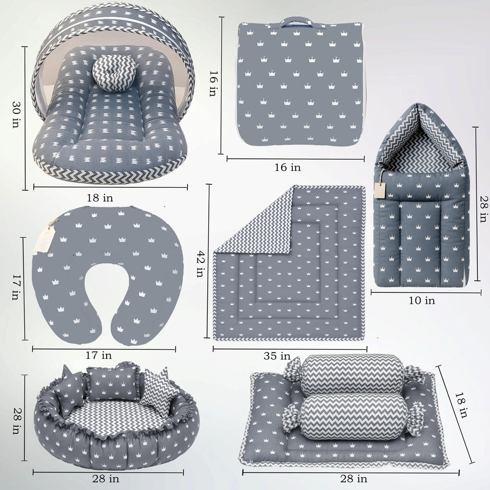 Fareto Baby bedding Essentials 1 Nest | 1 Mattress with net | 1 Carry bed | 1 Bolster set | 1 Carry bag | 1 Portable bed | 1 Feeding pillow | 1 Blanket (0-6M)