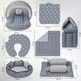 Fareto Baby bedding Essentials 1 Nest | 1 Mattress with net | 1 Carry bed | 1 Bolster set | 1 Carry bag | 1 Portable bed | 1 Feeding pillow | 1 Blanket (0-6M)