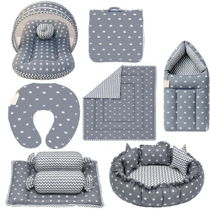 Fareto Baby bedding Essentials 1 Nest | 1 Mattress with net | 1 Carry bed | 1 Bolster set | 1 Carry bag | 1 Portable bed | 1 Feeding pillow | 1 Blanket (0-6M)