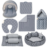 Fareto Baby bedding Essentials 1 Nest | 1 Mattress with net | 1 Carry bed | 1 Bolster set | 1 Carry bag | 1 Portable bed | 1 Feeding pillow | 1 Blanket (0-6M)