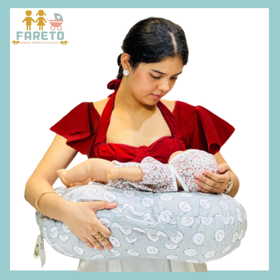 Fareto Baby Feeding Pillow with Detachable Cover Breast Feeding (0-24 Months)(Grey Ship)