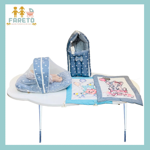 Fareto New Born Baby Premium Quality Mattress with Net & Sleeping Bag & Hand Carry bed(0- 6Months)