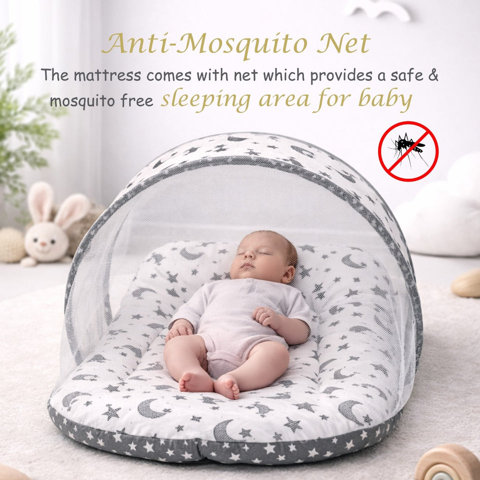 Fareto Combo of Baby Nest | Net with Bed | Carry Bag | 4 Pcs Bedding Set(0-6 Months )(F156)