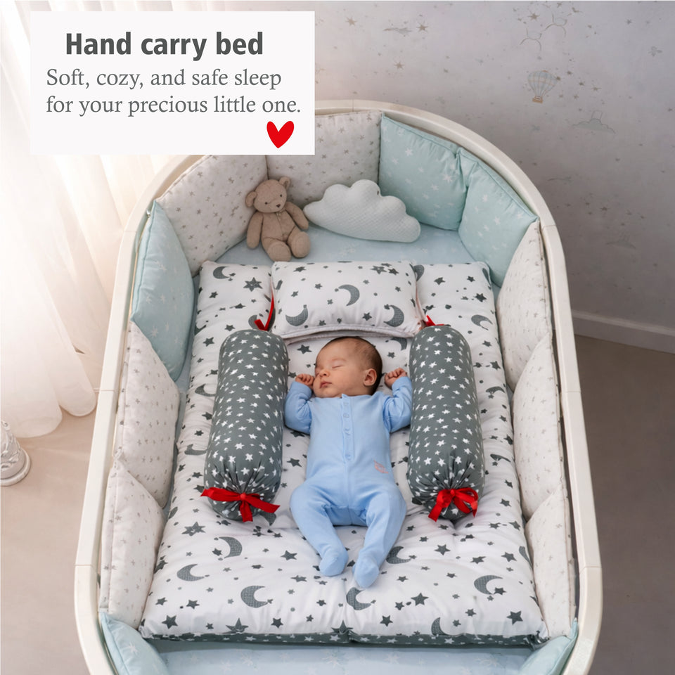 Fareto Combo of Baby Bed with Net | Carry Bag | 4 Pcs Bedding Set (0-6 Months)(F161)