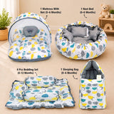FARETO NEW BORN BABY FULL BEDDING SET COMBO (0-6 MONTHS)(GREY_SPRIAL)(F442)
