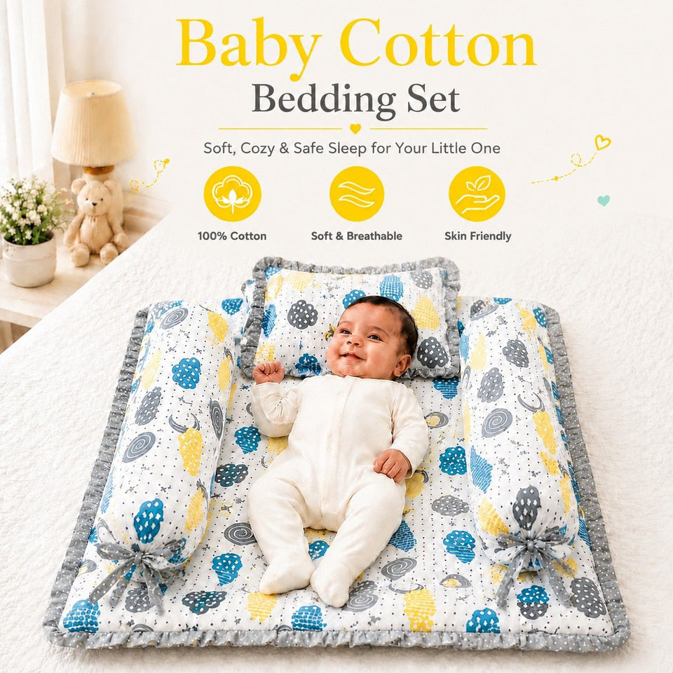 FARETO NEW BORN BABY FULL BEDDING SET COMBO (0-6 MONTHS)(GREY_SPRIAL)(F442)