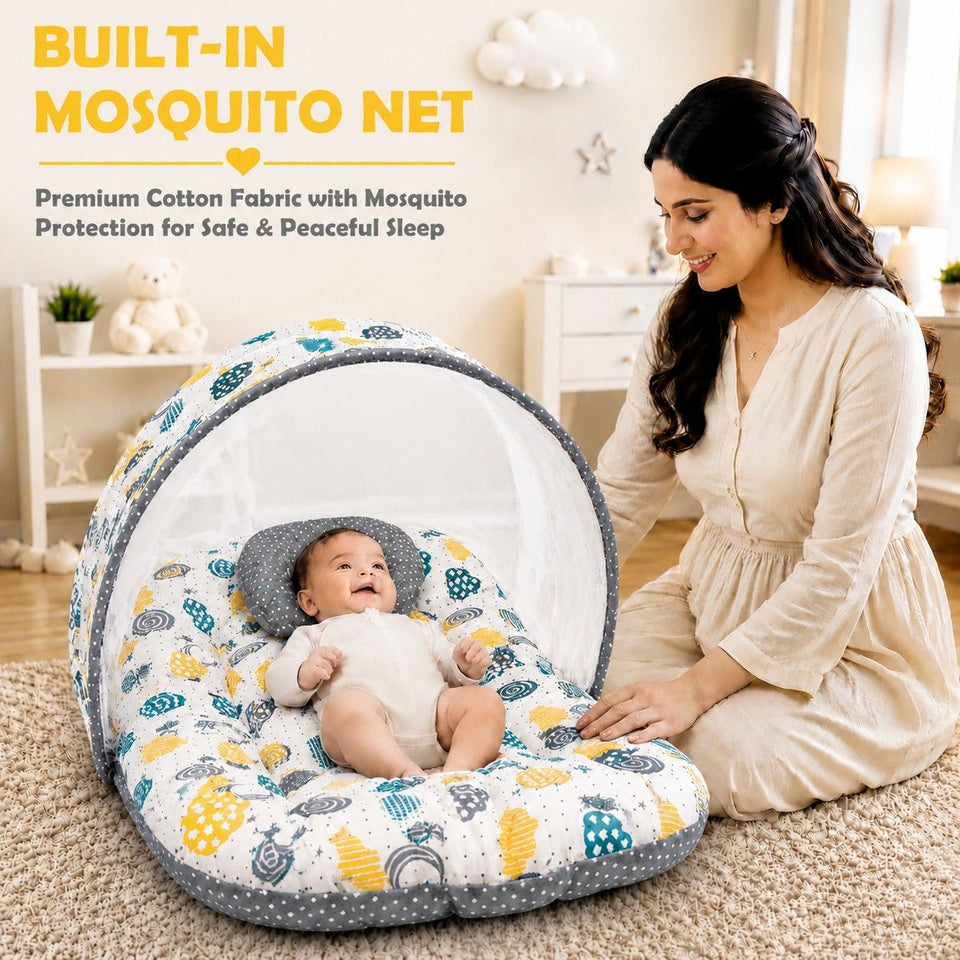 FARETO NEW BORN BABY FULL BEDDING SET COMBO (0-6 MONTHS)(GREY_SPRIAL)(F442)
