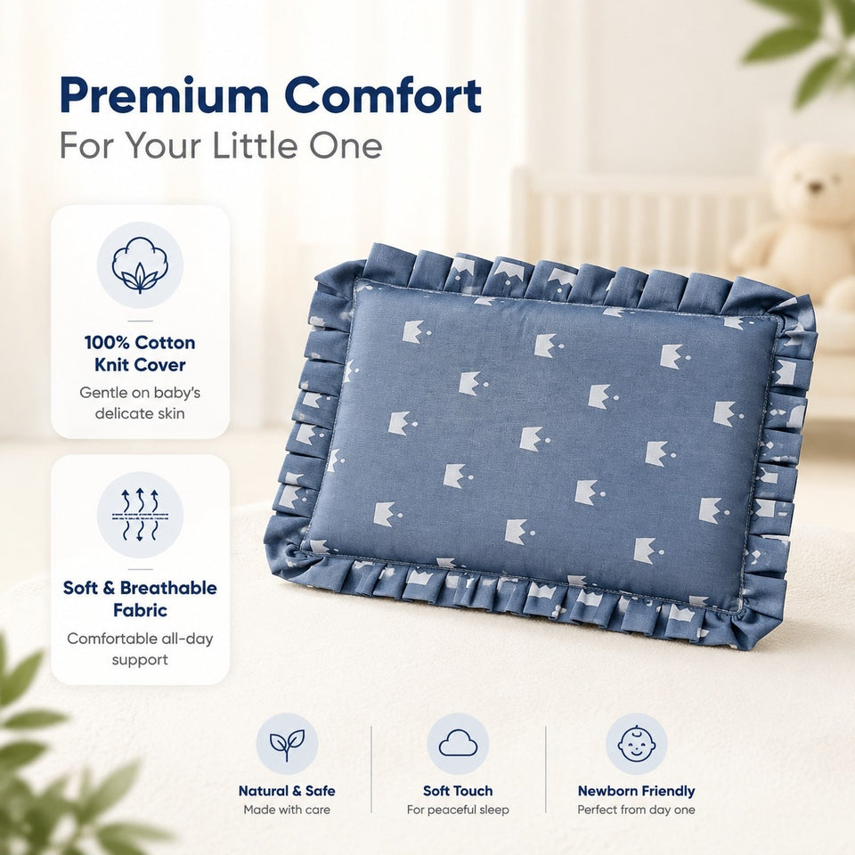 Fareto new born baby super soft cover mustard filling pillow for round head(0-1 YEAR)(F347)