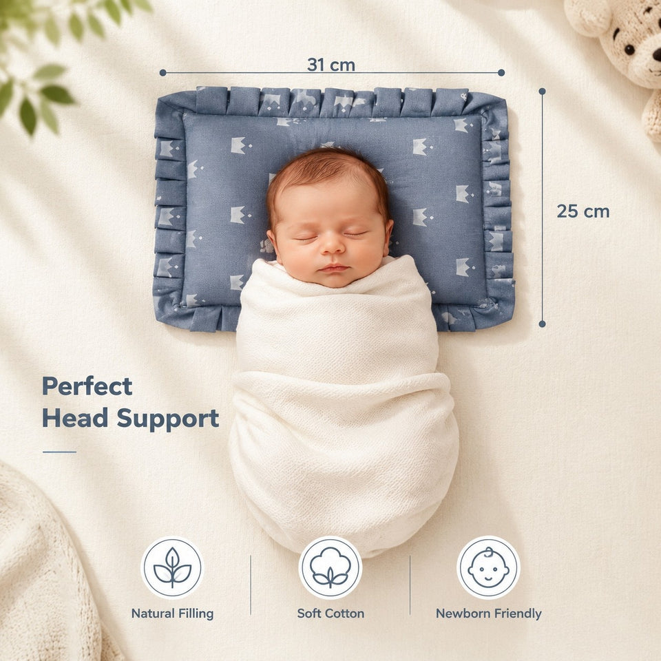 Fareto new born baby super soft cover mustard filling pillow for round head(0-1 YEAR)(F347)