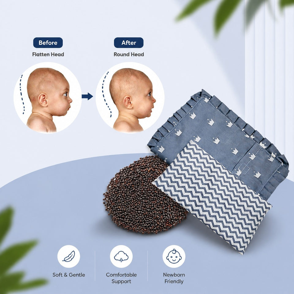 Fareto new born baby super soft cover mustard filling pillow for round head(0-1 YEAR)(F347)