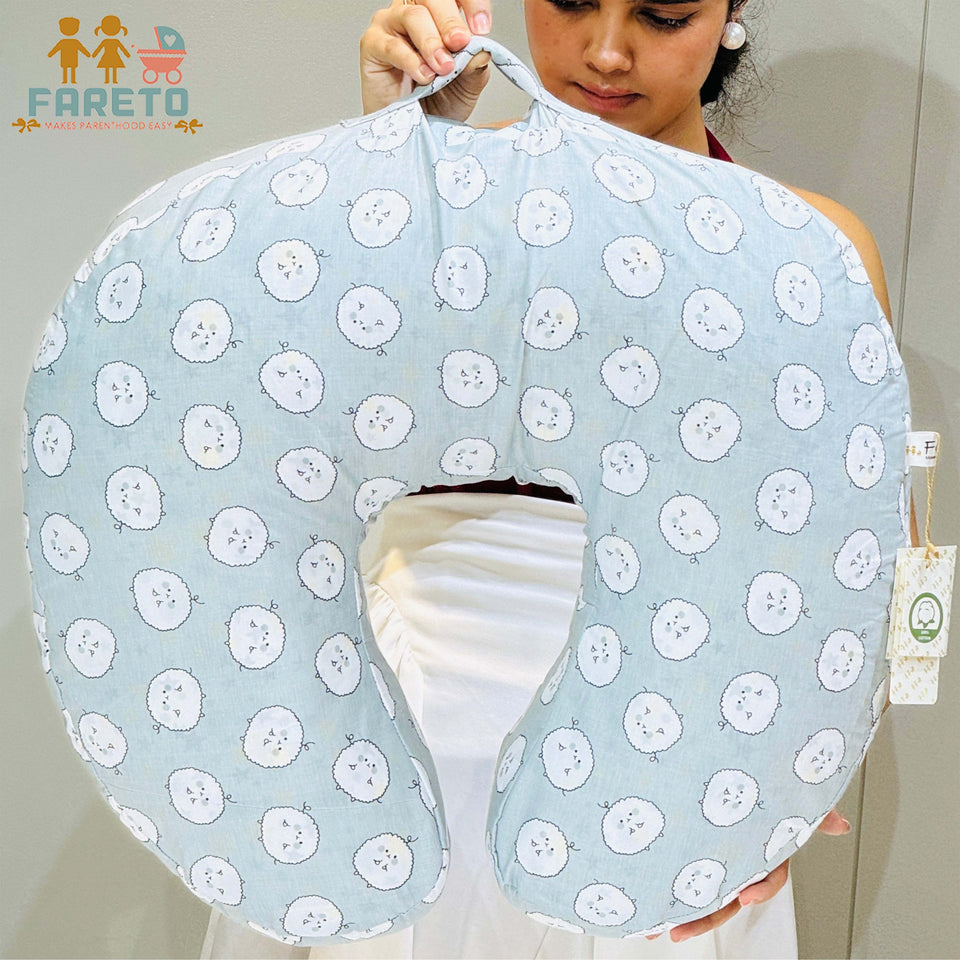 Fareto Baby Feeding Pillow with Detachable Cover Breast Feeding (0-24 Months)(Grey Ship)