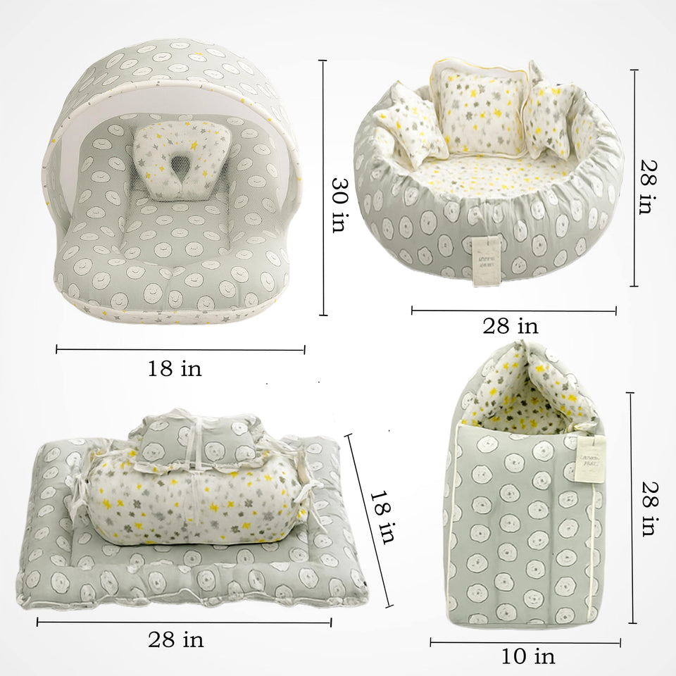 Fareto Complete Bedding Set essentials Combo For Baby (0-6 Months)(Grey ship)