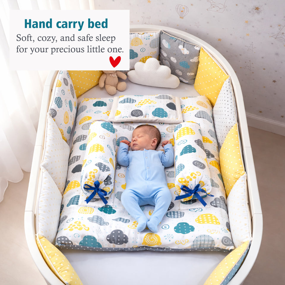 FARETO COMPLETE BEDDING SET ESSENTIALS COMBO FOR BABY (0-6 MONTHS)(GREY SPIRAL)(F319)