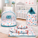 FARETO COMBO OF BABY MATTRESS WITH NET | SLEEPING BAG | 4 PCS BEDDING SET(0-6 MONTHS)(PISTA GREEN SPIRAL)(F324)
