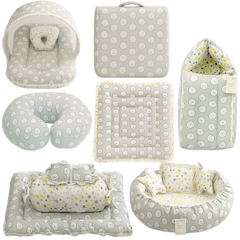 Fareto Baby bedding Essentials 1 Nest | 1 Mattress with net | 1 Carry bed | 1 Bolster set | 1 Carry bag | 1 Portable bed | 1 Feeding pillow | 1 Blanket (0-6M)