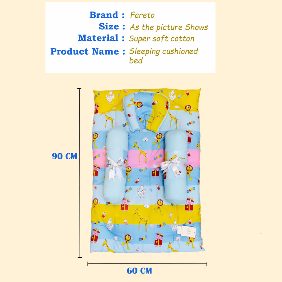 Fareto Elegant Sleeping Cushioned Baby Bed | Soft Cotton Newborn Lounger with Support Pillows | Breathable Portable Infant Nest (0–12 Months)(F717)