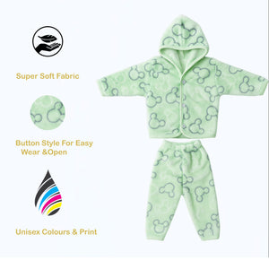 Fareto New Born Baby Winter Wear Hooded Shirt & Pyjama Set – Pack of 3 | 0-3 Months | Soft & Warm | Unisex (Colors May Vary)(F600)