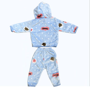 Fareto New Born Baby Winter Wear Hooded Shirt & Pyjama Set – Pack of 3 | 0-3 Months | Soft & Warm | Unisex (Colors May Vary)(F600)