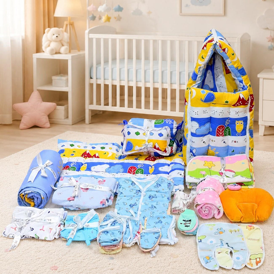 FARETO NEW BORN BABY MONSOON SEASON HOSPITAL ESSENTIALS PACK OF 60 ITEMS (0-6 MONTHS)(F200)
