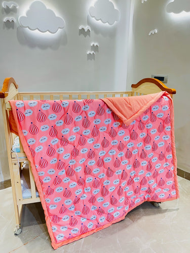 Fareto Baby & Kids Reversible Super Soft Blanket Comforter(PEACH_BALLON) (Size:132*112)
