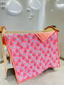 Fareto Baby & Kids Reversible Super Soft Blanket Comforter(PEACH_BALLON) (Size:132*112)