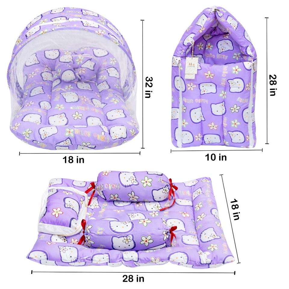 Fareto Combo of Baby Mattress with Net | Sleeping Bag | 4 Pcs Bedding Set(0-6 Months)(F159)
