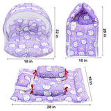 Fareto Combo of Baby Mattress with Net | Sleeping Bag | 4 Pcs Bedding Set(0-6 Months)(F159)