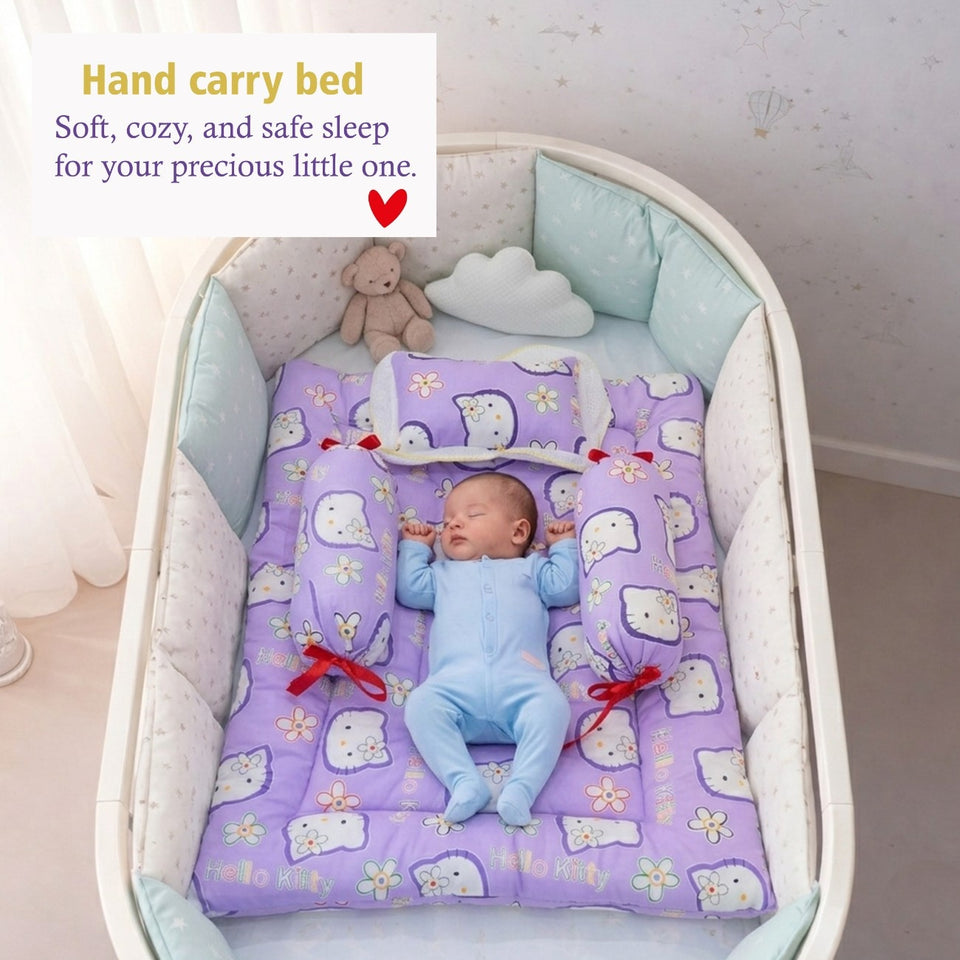 Fareto New Born Baby Combo of Mattress with Net | Sleeping Bag | 4 Pcs Bedding Set | 4 Sheets(0-6 Months)(F44)