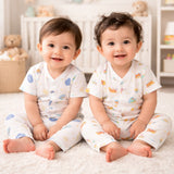 Fareto Baby Muslin Cotton Daily Wear Suit Set | Soft & Breathable Shirt + Pajama (Pack of 2) | 0-6 Months / Infant Boys & Girls(F615)