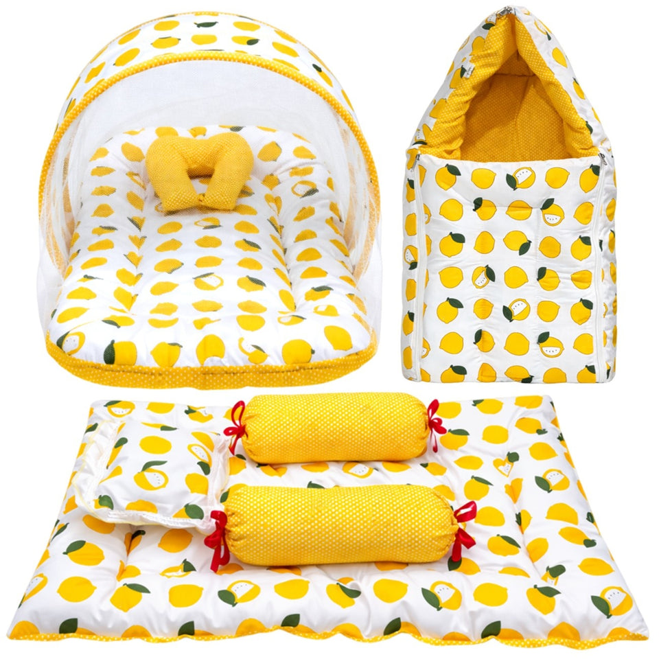 Fareto Combo of Baby Mattress with Net | Sleeping Bag | 4 Pcs Bedding Set(0-6 Months)(F160)