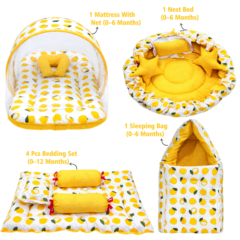 Fareto Combo of Baby Nest | Bed with Net | Carry Bag | 4 Pcs Bedding Set(0-6 Months)(F155)