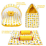 Fareto Combo of Baby Mattress with Net | Sleeping Bag | 4 Pcs Bedding Set(0-6 Months)(F160)