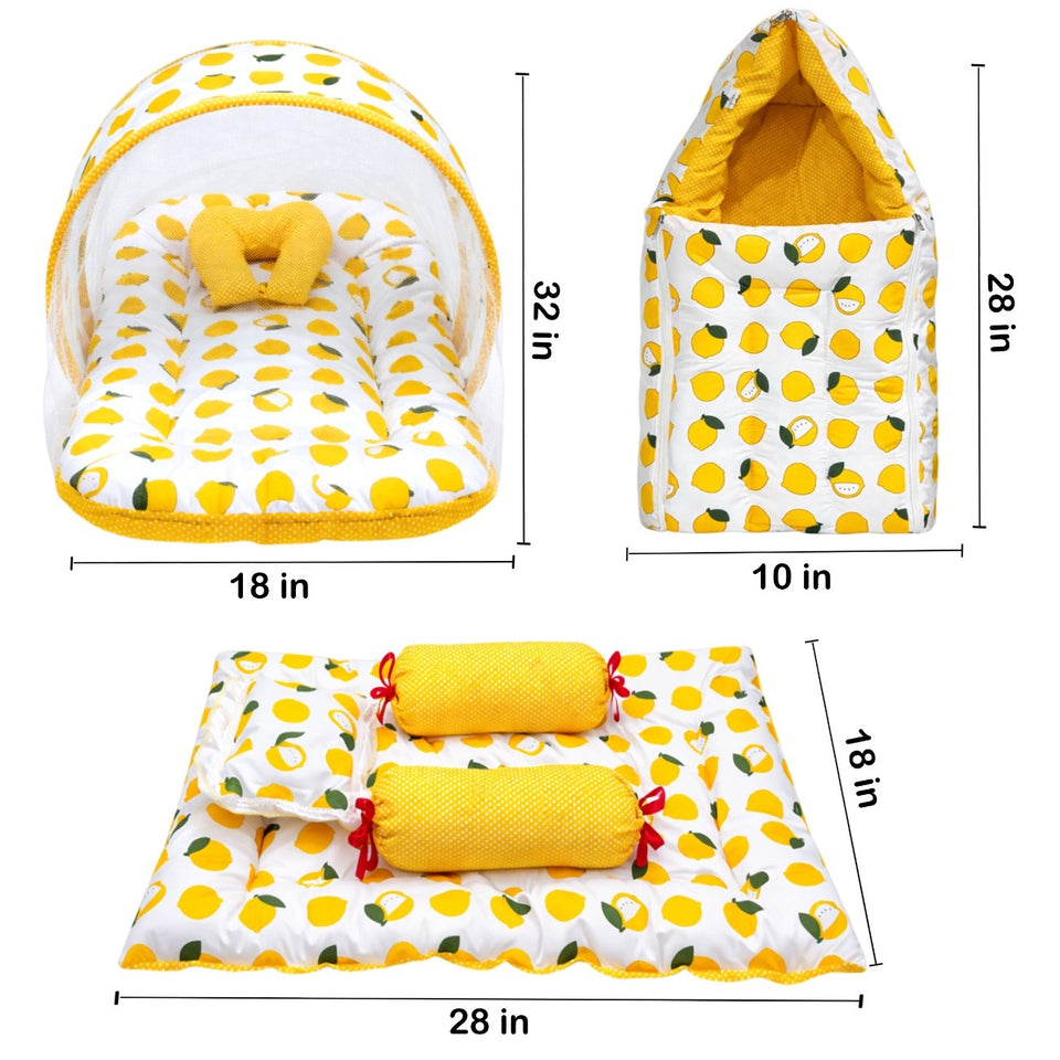 Fareto Combo of Baby Mattress with Net | Sleeping Bag | 4 Pcs Bedding Set(0-6 Months)(F160)