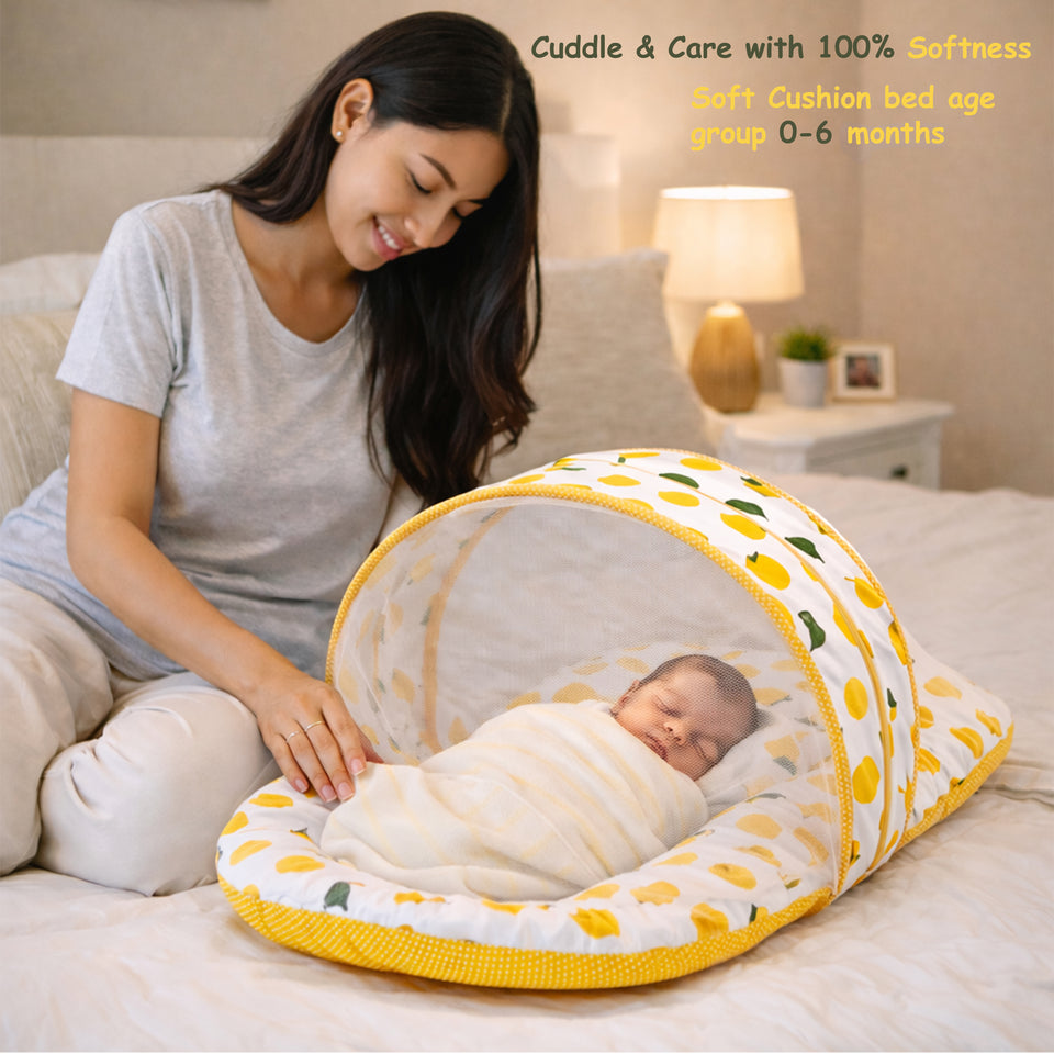 Fareto Combo of Baby Nest | Bed with Net | Carry Bag | 4 Pcs Bedding Set(0-6 Months)(F155)