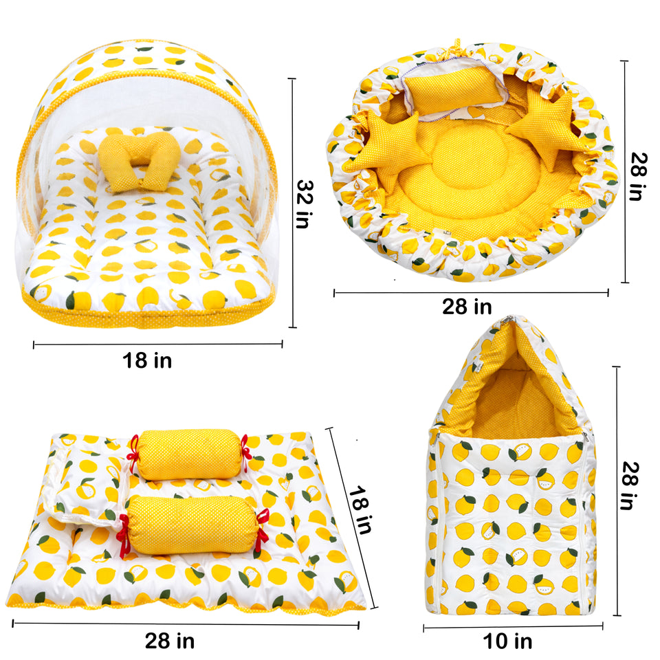 Fareto Combo of Baby Nest | Bed with Net | Carry Bag | 4 Pcs Bedding Set(0-6 Months)(F155)