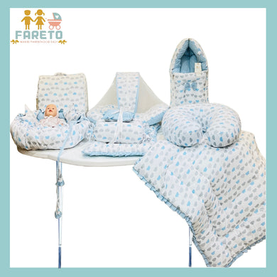 Fareto Baby bedding Essentials 1 Nest | 1 Mattress with net | 1 Carry bed | 1 Bolster set | 1 Carry bag | 1 Portable bed | 1 Feeding pillow | 1 Blanket (0-6M)